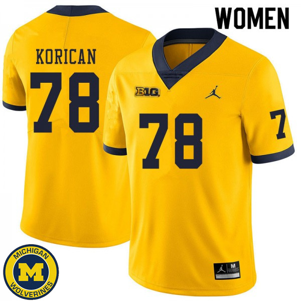 Womens Michigan Wolverines #78 Griffin Korican Yellow College Game Jersey